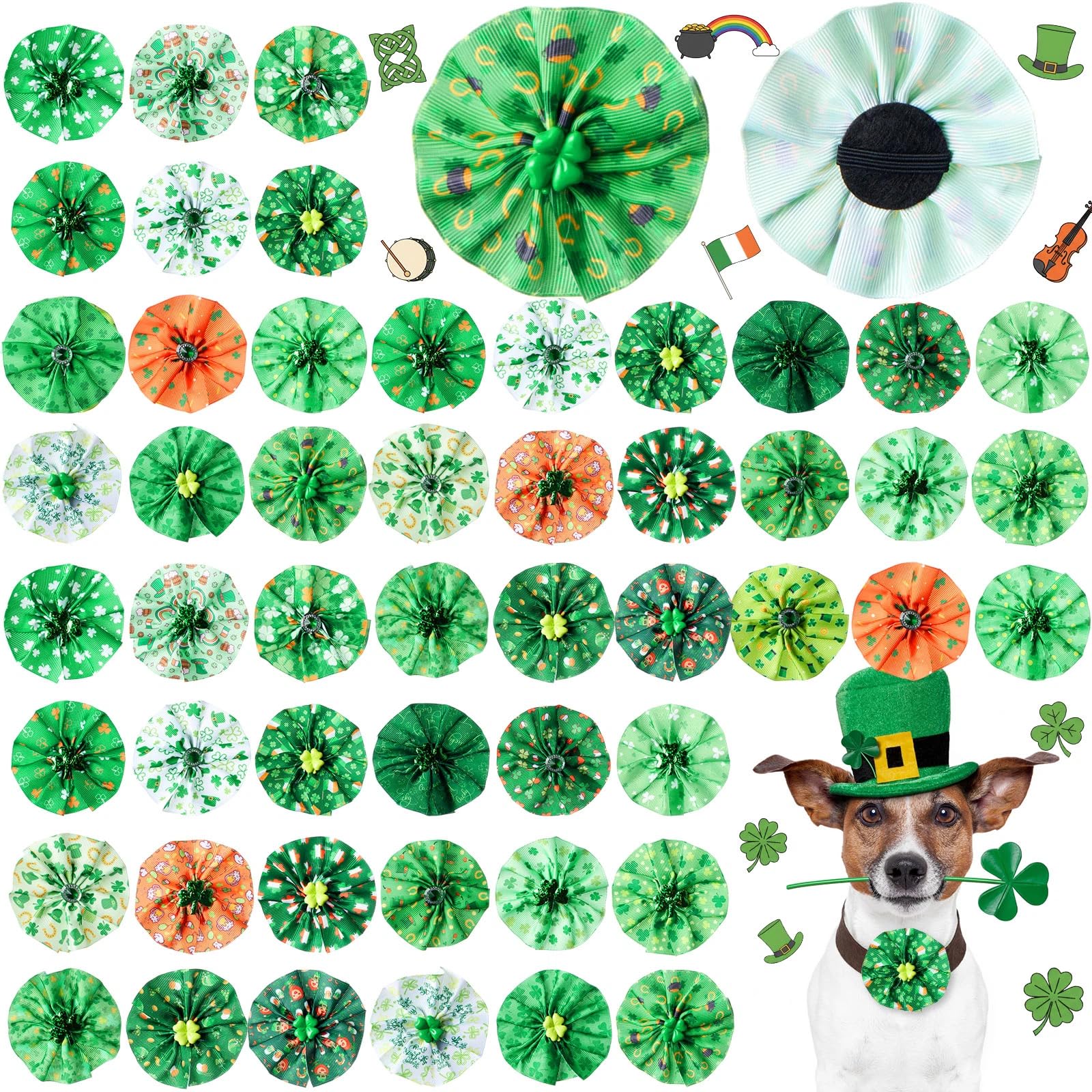 Lazo Huhumy para collar de perro con San Patricio verde, ideal para fotos festivas.