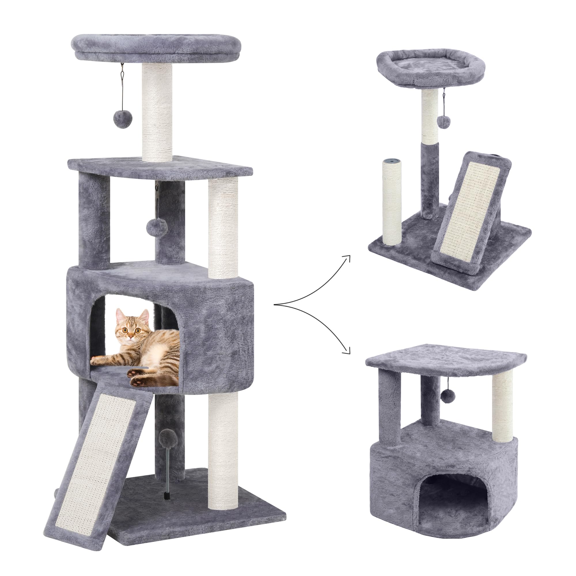 HUITREE arbol-gato 45 pulgadas con condo: espacio elevado para descanso y juego seguro.