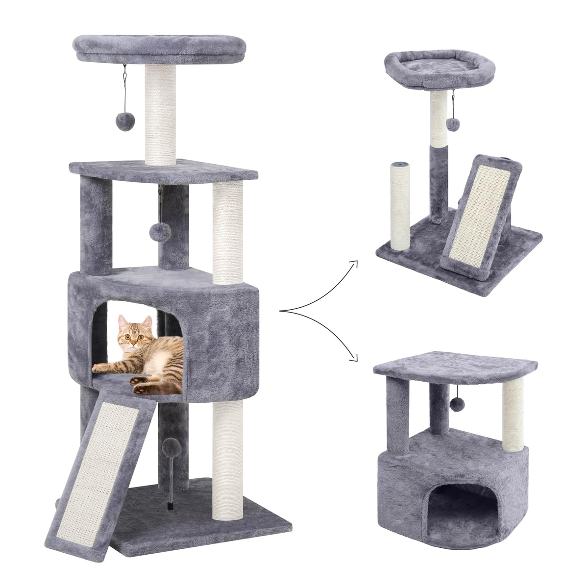 HUITREE arbol-gato 45 pulgadas con condo: espacio elevado para descanso y juego seguro.