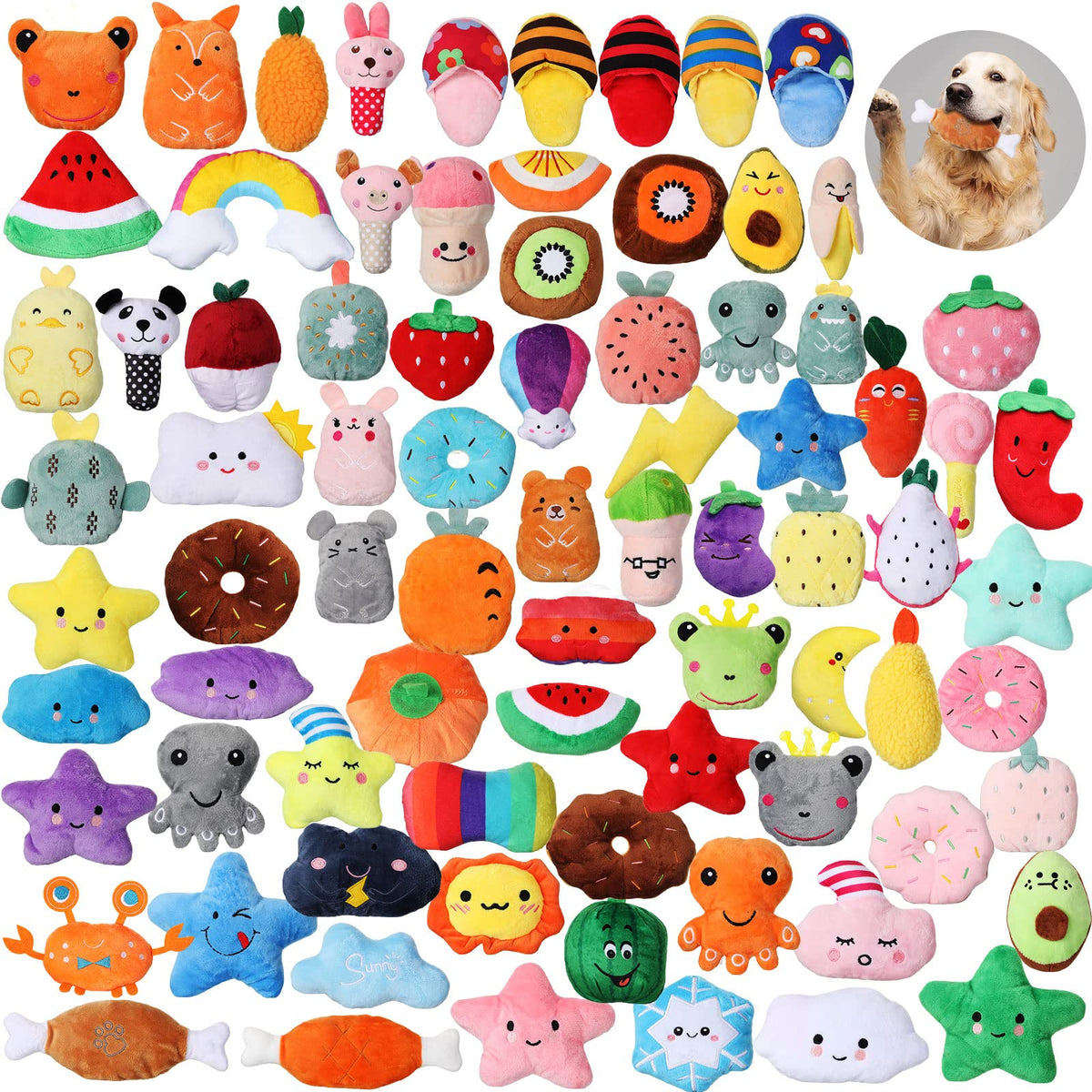 Hungdao 80 piezas de juguetes para perros: lote variado para juego diario y entretenimiento.