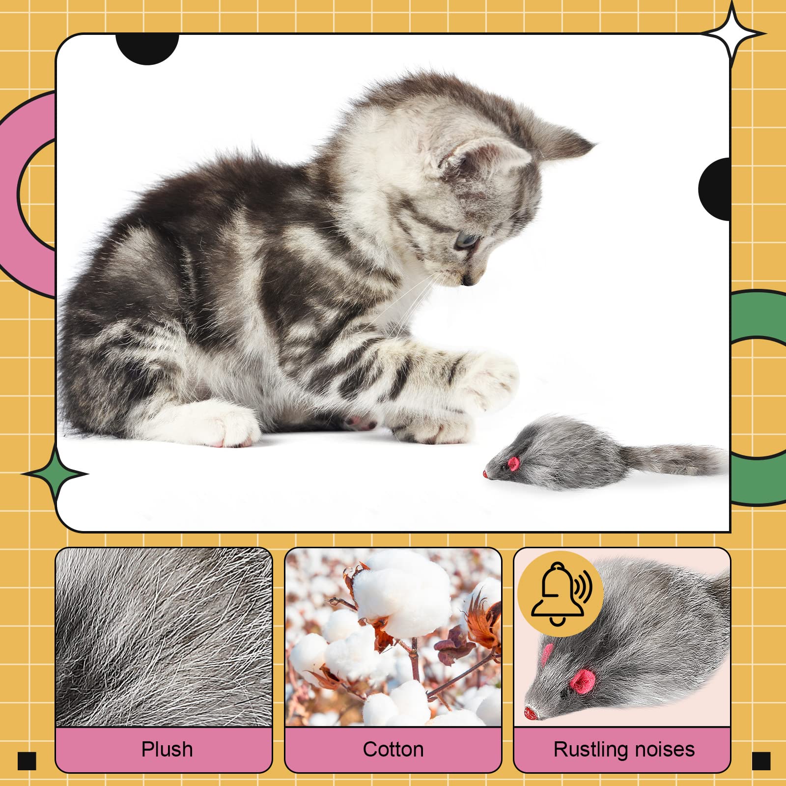 Hungdao paquete de 60 ratones peludos interactivos, colores variados para varios gatos.