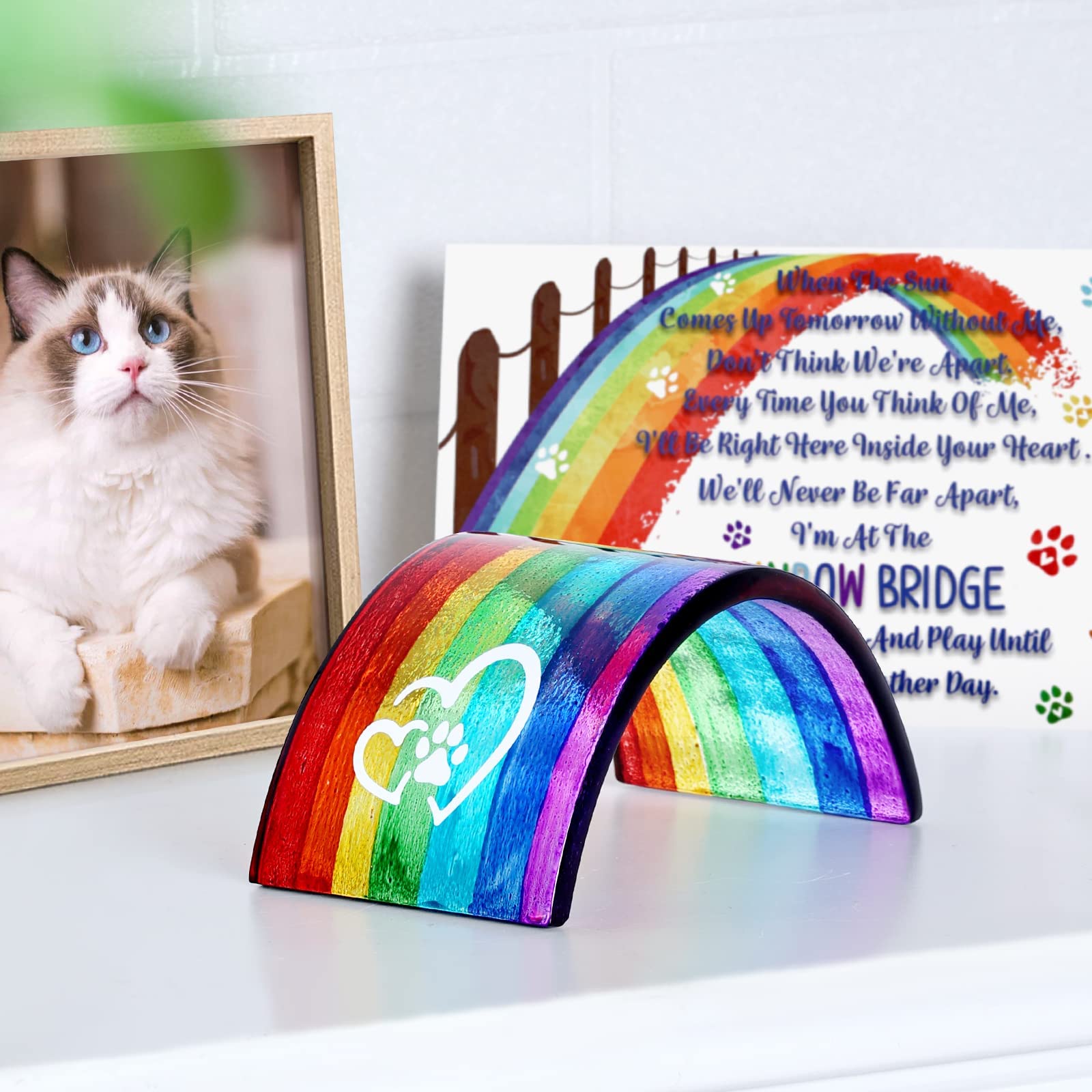 Huray Rayho conjunto regalo memorial para mascotas, incluye puente y tarjeta.