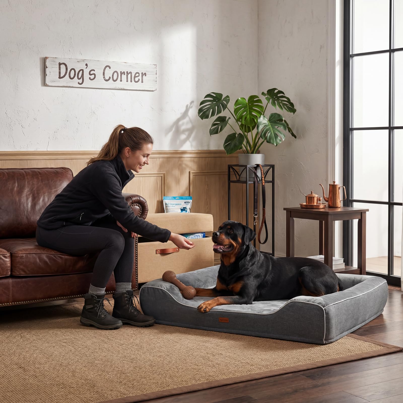 Dimensiones 48 x 35 x 9 pulgadas de hush bone para perros grandes