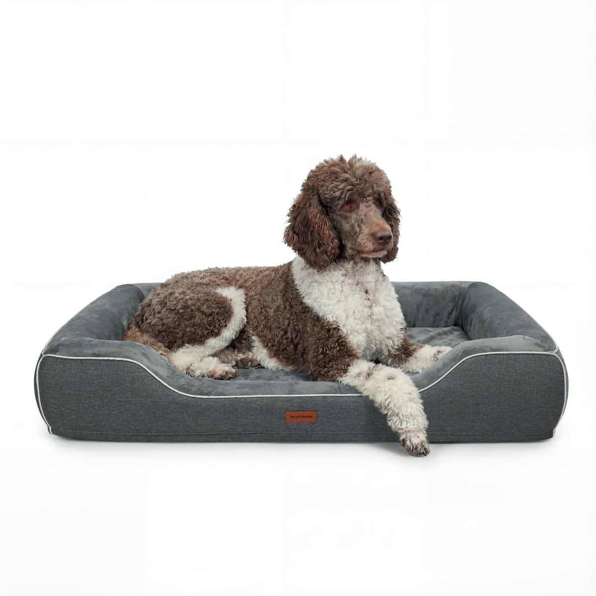Cama hush bone XL de 42 pulgadas con gel frío para perros grandes.