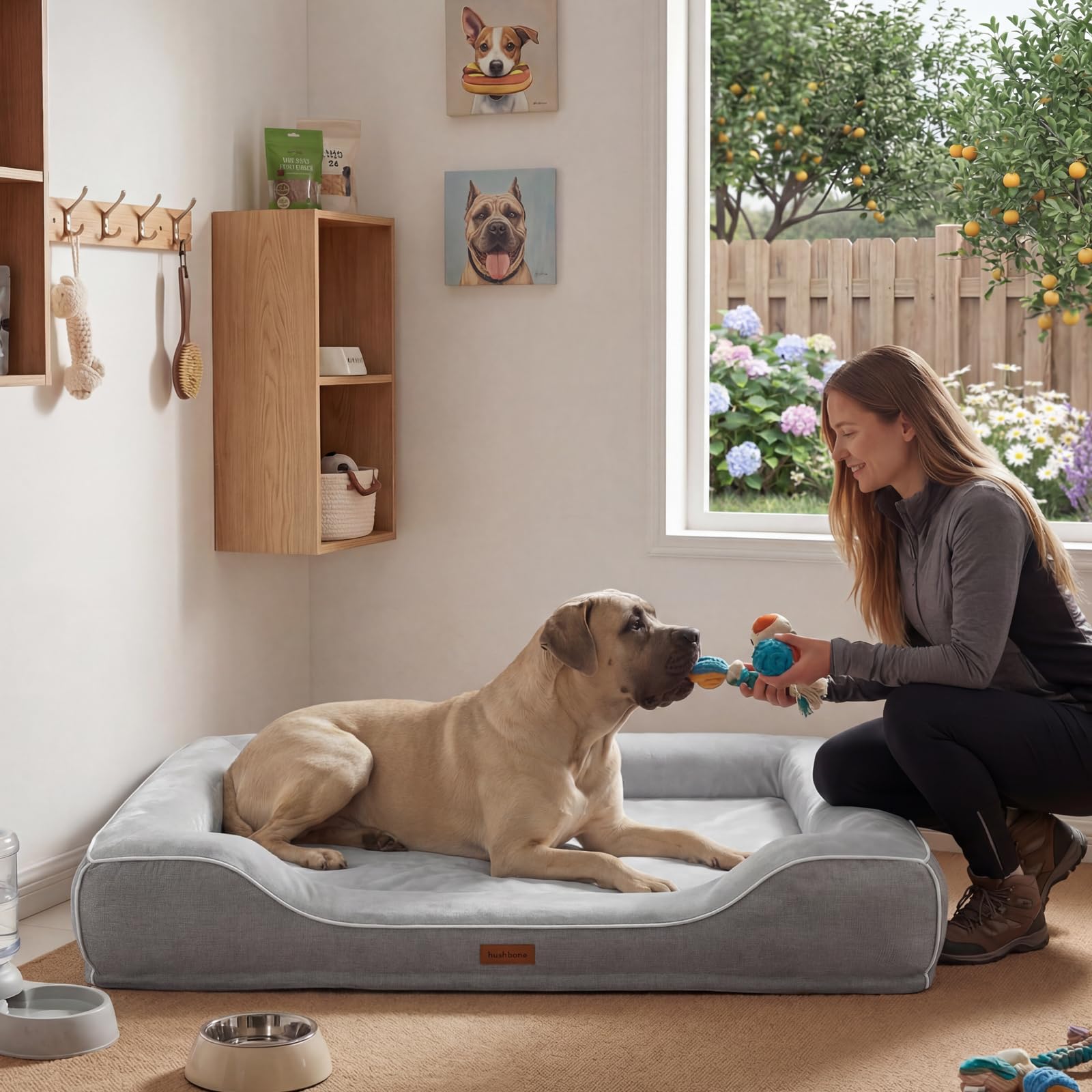 Dimensiones 48x35x9 pulgadas de hush-bone, cama amplia para perro gigante.