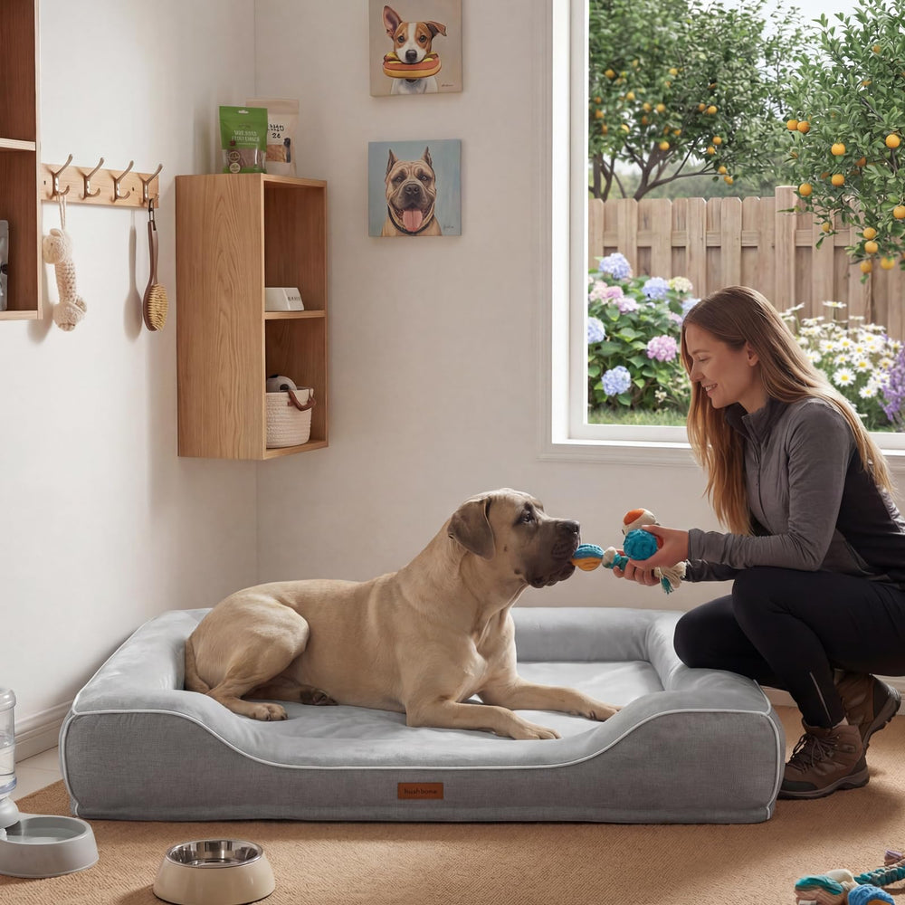 Dimensiones 48x35x9 pulgadas de hush-bone, cama amplia para perro gigante.