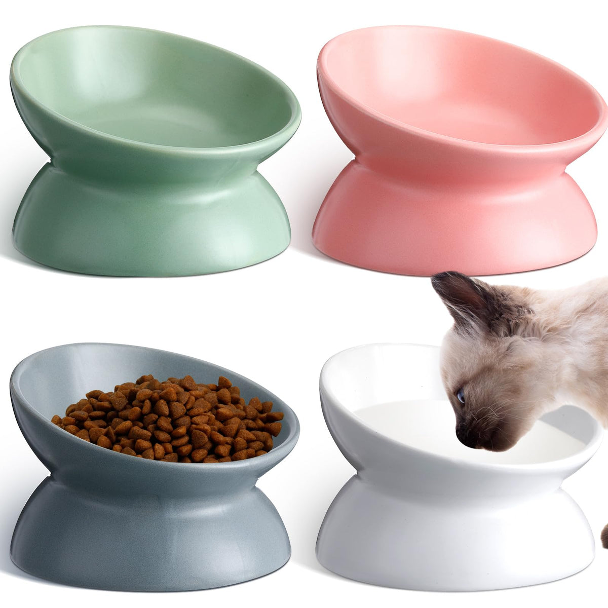 Tazones Hushee cerámicos alzados para gato, cómodo y estable durante la comida.