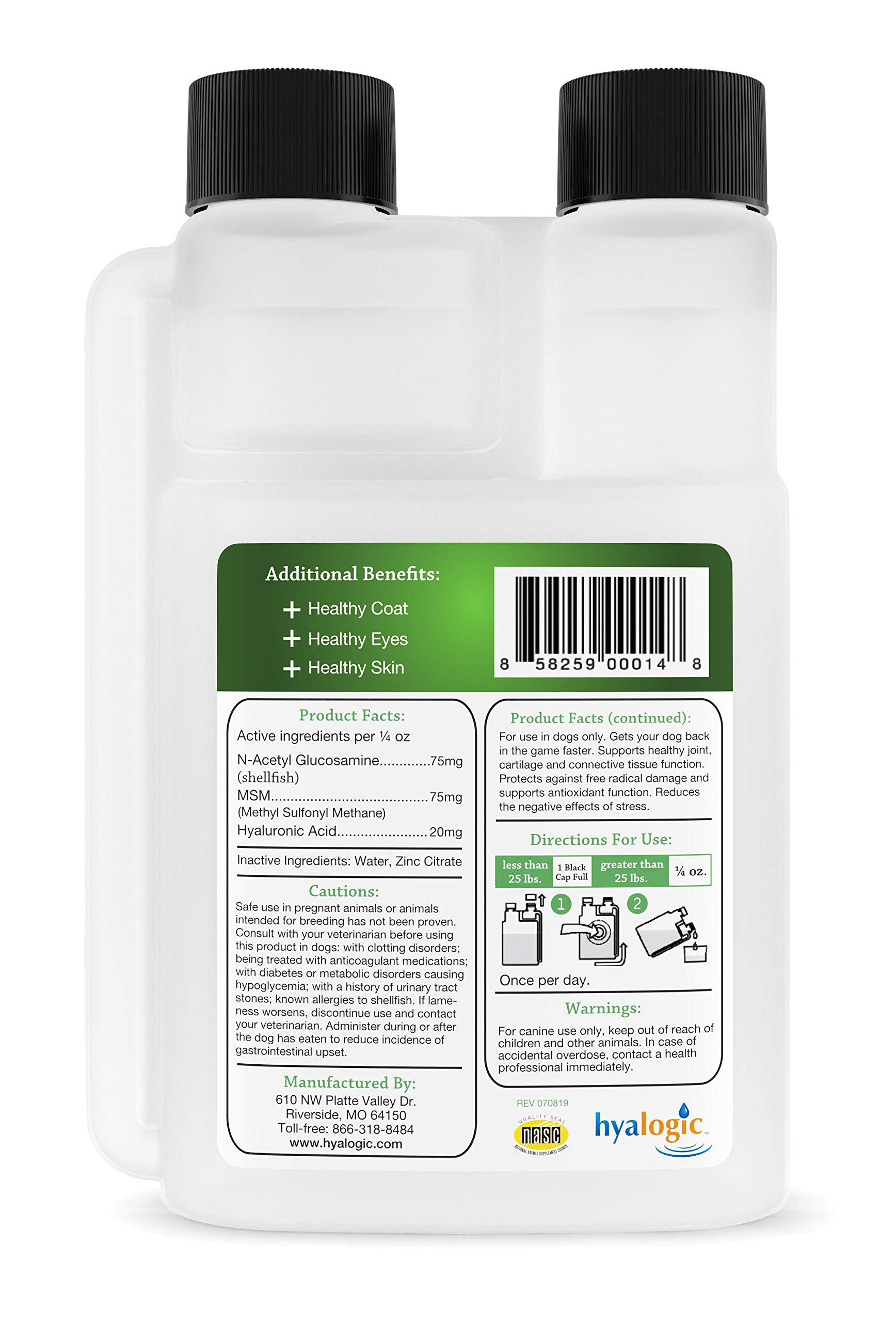 Hyalogic HyaFlex Pro etiqueta con glucosamina y MSM para articulaciones.