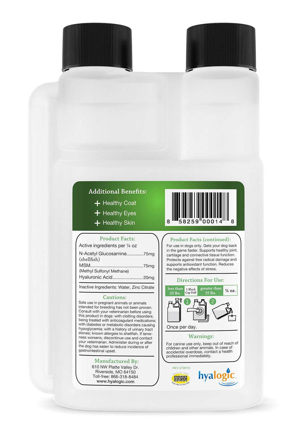 Hyalogic HyaFlex Pro etiqueta con glucosamina y MSM para articulaciones.