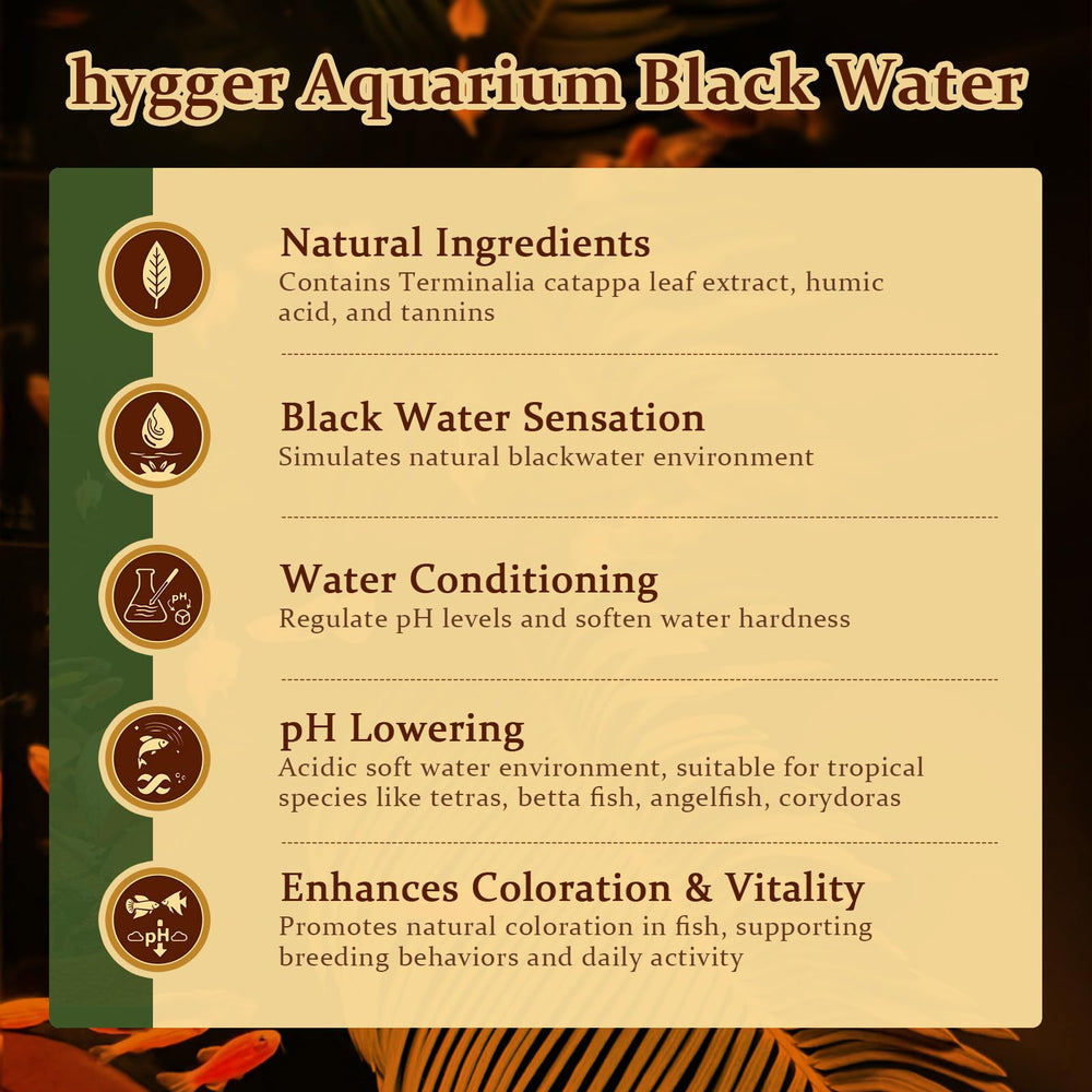 Hygger acondicionador agua negra color marrón para acuarios tropicales