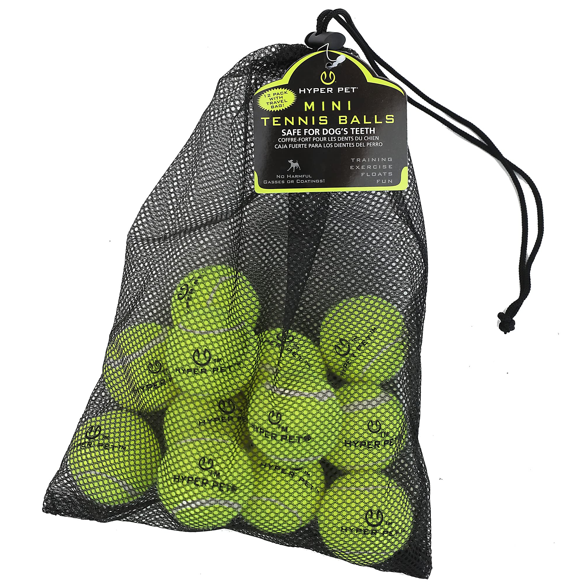 Hyper Pet bolas tenis mini para perros, paquete de 12, ideal para ejercicio diario y juego.