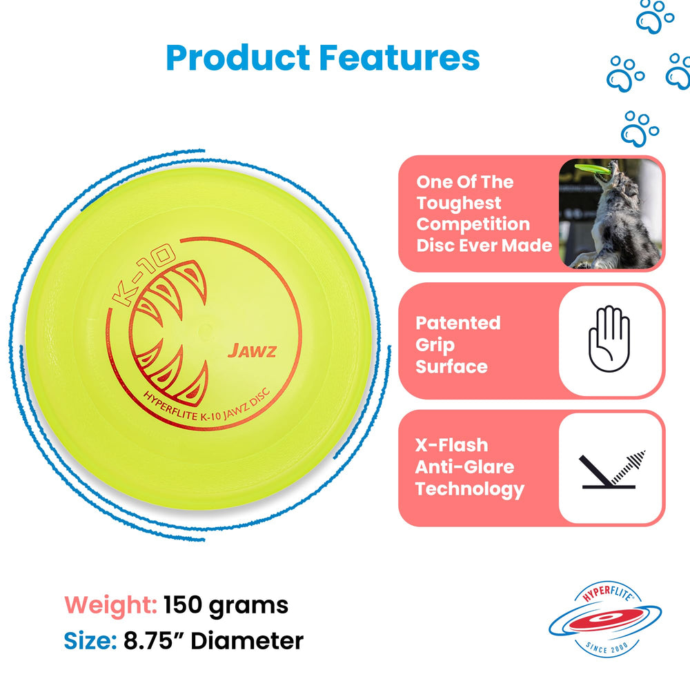 Hyperflite K-10 Jawz disc resistente a mordidas, ideal para sesiones intensas.