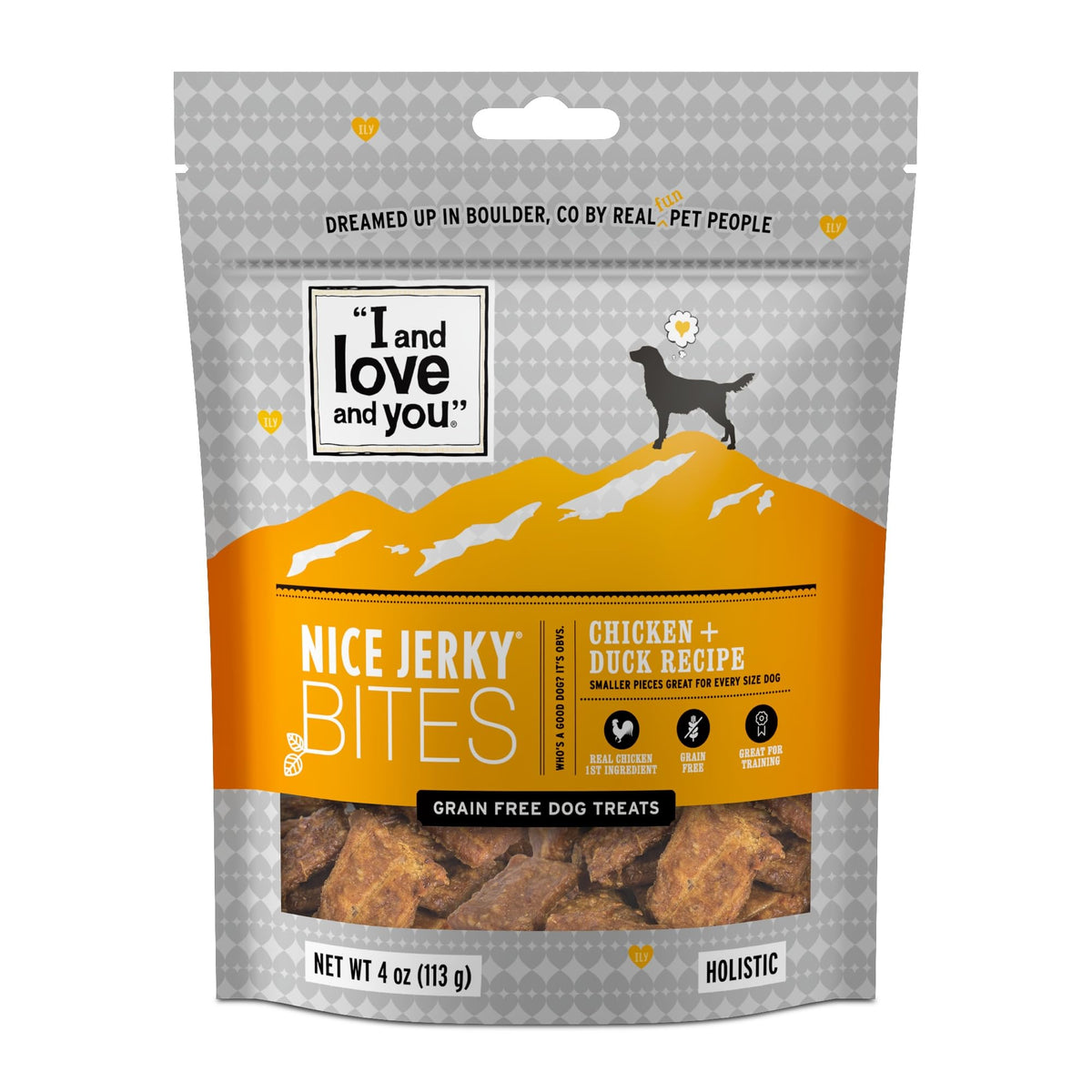 I and love and you Nice Jerky Bites: bolsa de snacks para perros para premiar durante el juego