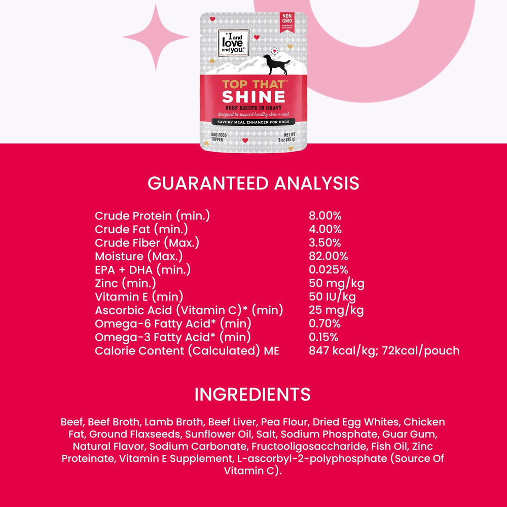 I and love and you Top That Shine, variedad de sabores para motivar la comida.