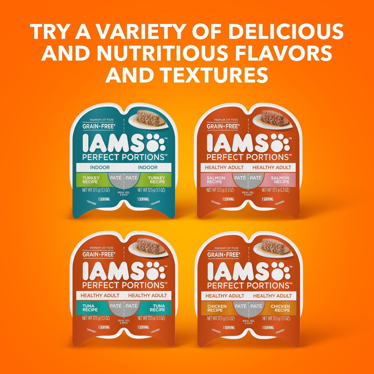 IAMS Perfect Portions, ingredientes de calidad, producido en EE. UU. para confianza.