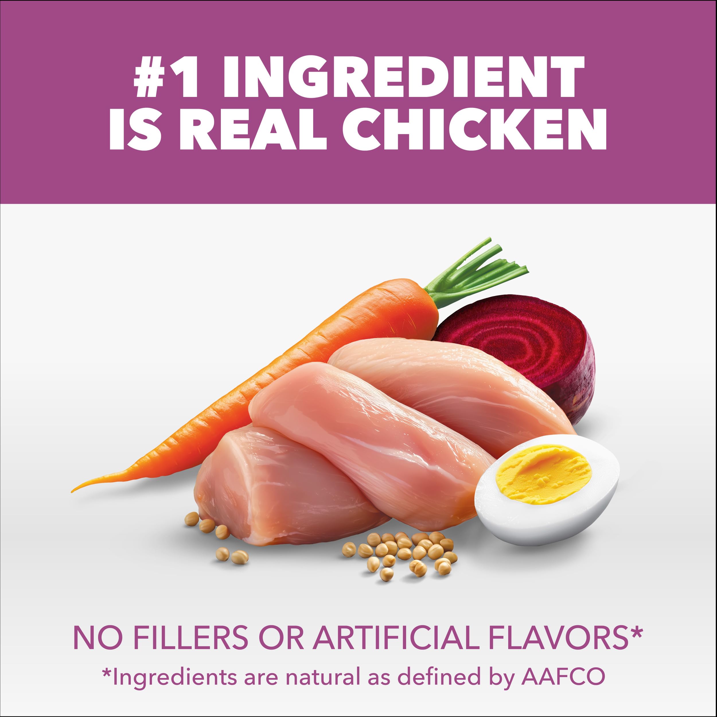Chicken and whole grain ingredients highlighted for balanced nutrition.
