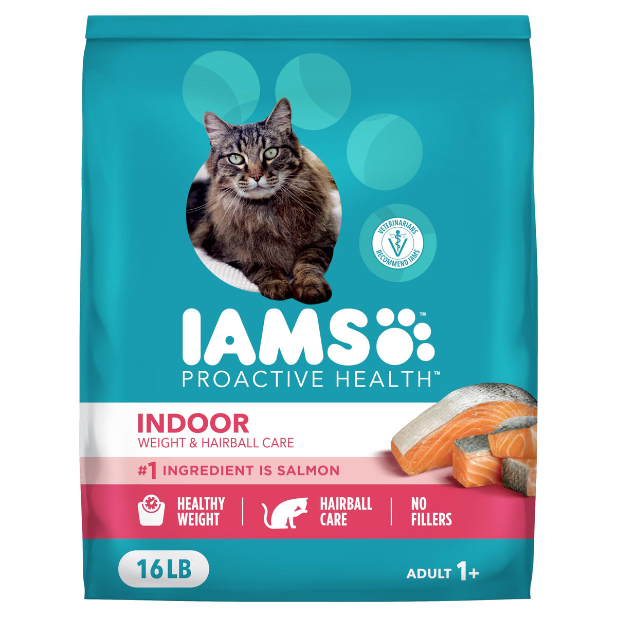 IAMS Proactive Health Indoor, bolsa 16 lb, alimento completo para gatos de interior que apoya su nutrición.