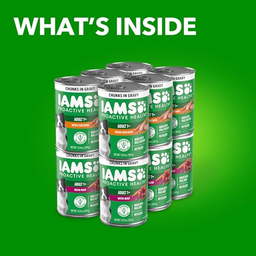 IAMS Proactive Health trozos de res en salsa, lata: proteína sabrosa para músculos fuertes.