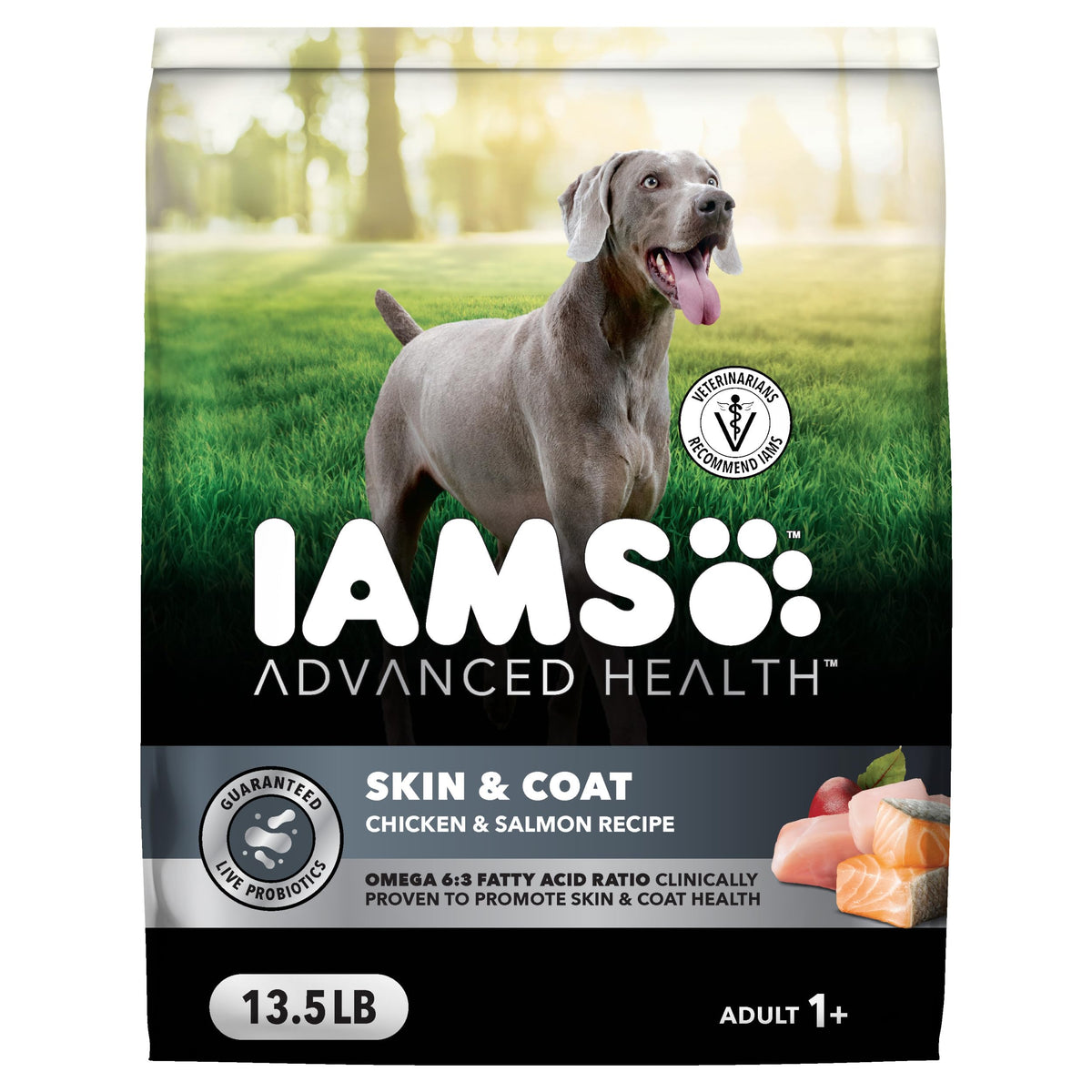 IAMS Salud Avanzada Piel y Pelaje, bolsa de 13,5 libras para nutrición diaria.
