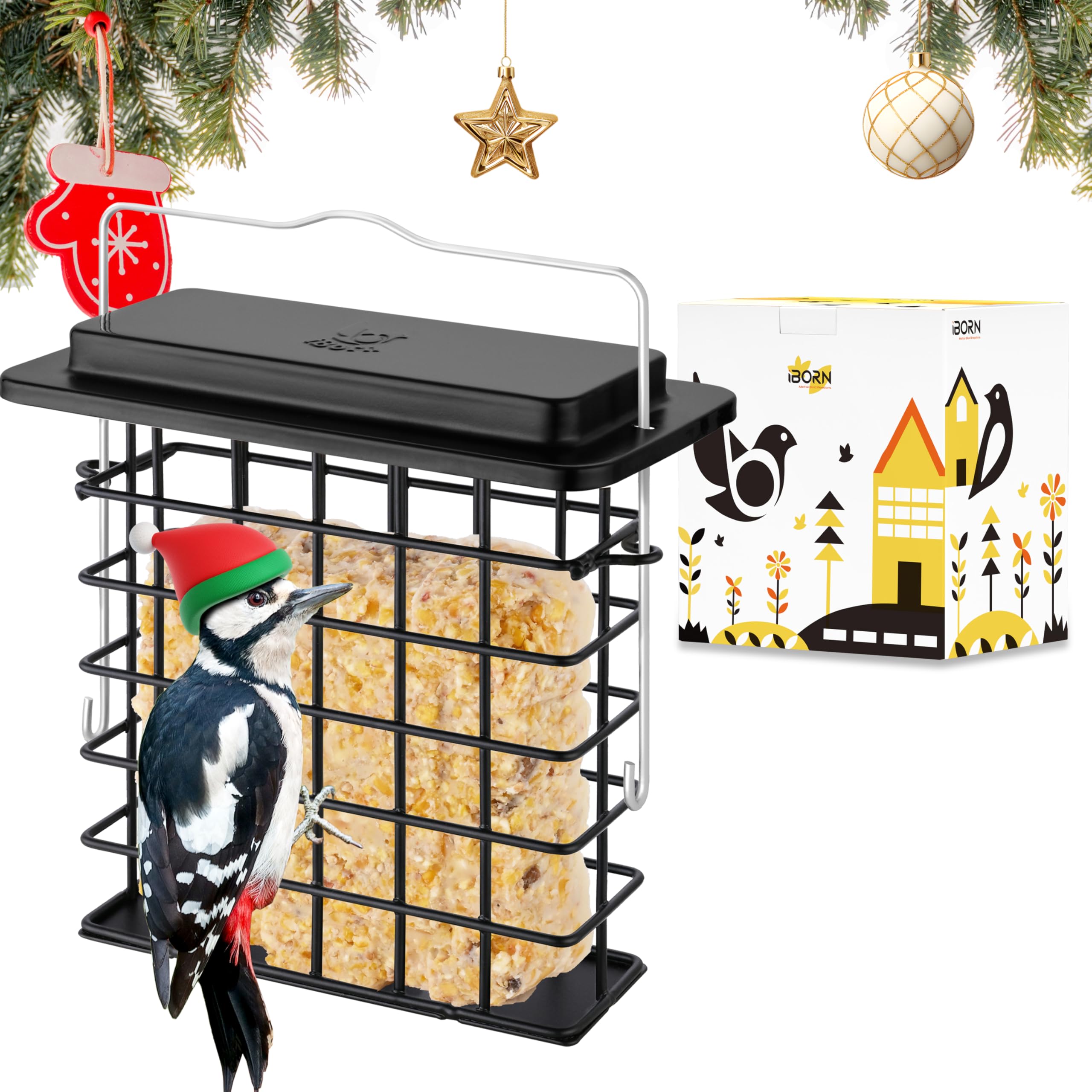 iborn comedero-suet exterior con rejilla alta facilita posado seguro para aves