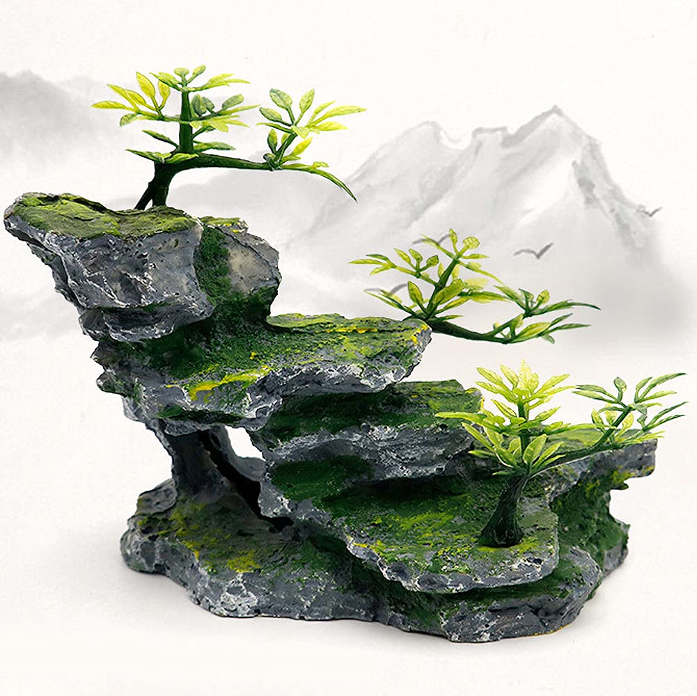 IBWell acuario Árbol artificial con musgo, decoracion segura para acuarios