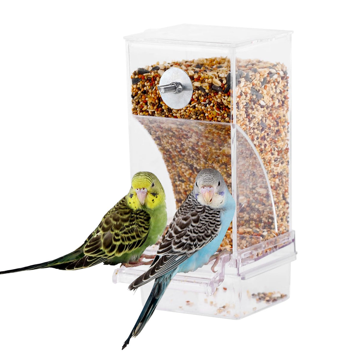 IBWell alimentador automatico para pajaros con caja acrilica, facilita la alimentacion sin desorden.