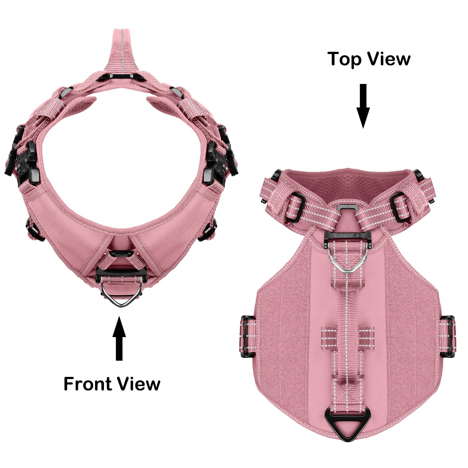 Arnés ICEFANG GN8 con clip frontal para paseos sin tirones y mayor control.