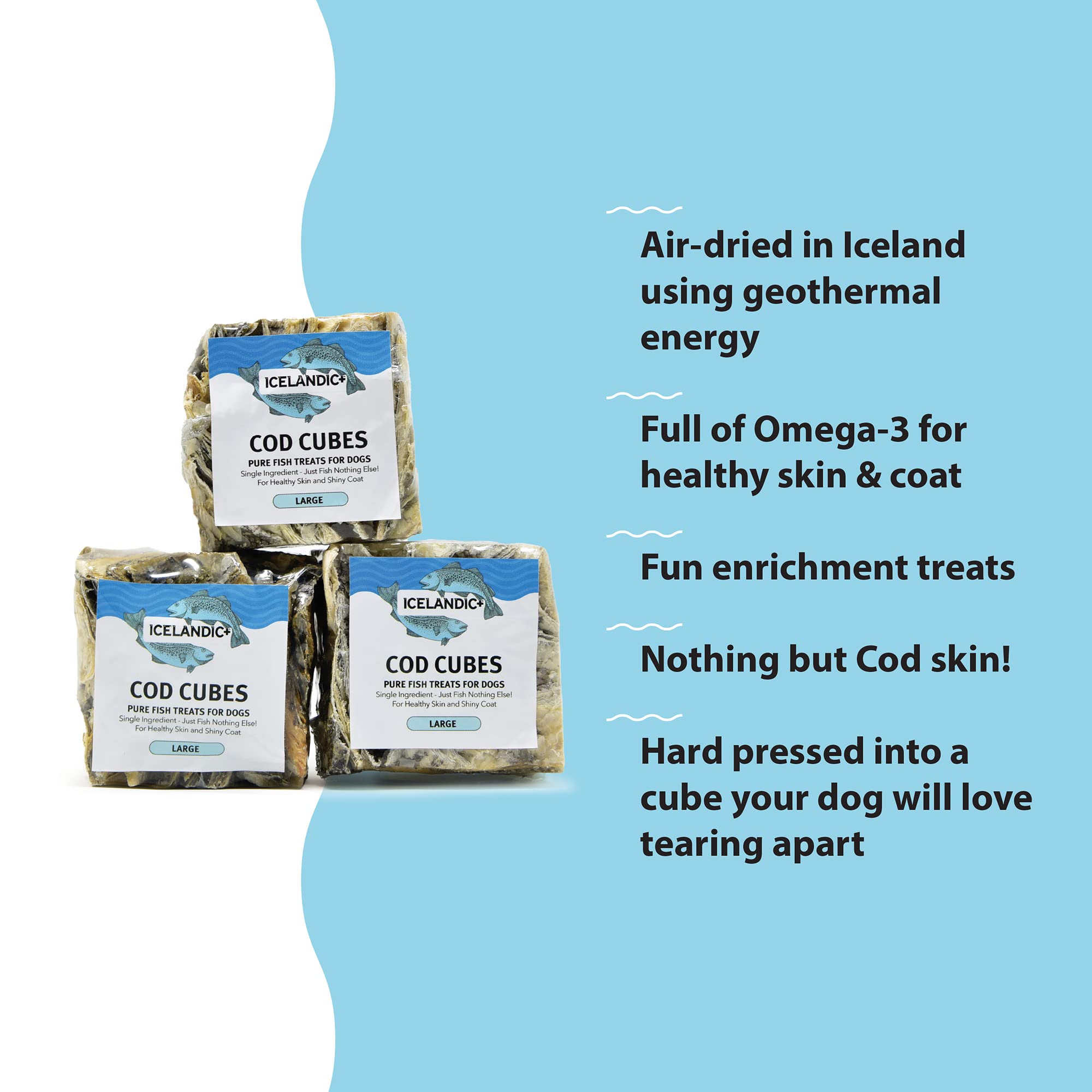 Icelandic+ olor suave del snack, menos fragancia que otros premios de pescado.