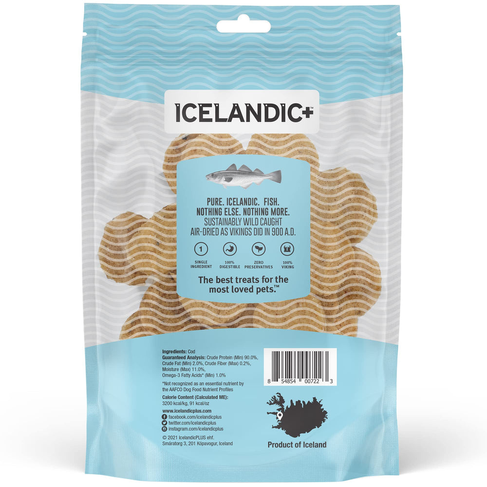 Icelandic+ Bacalao secado al aire: snack ligero y crujiente para perros.