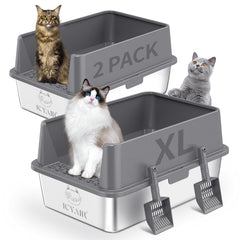 ICYAIR bandeja frontal de acero inoxidable XL, ideal para gatos grandes y limpieza fácil.