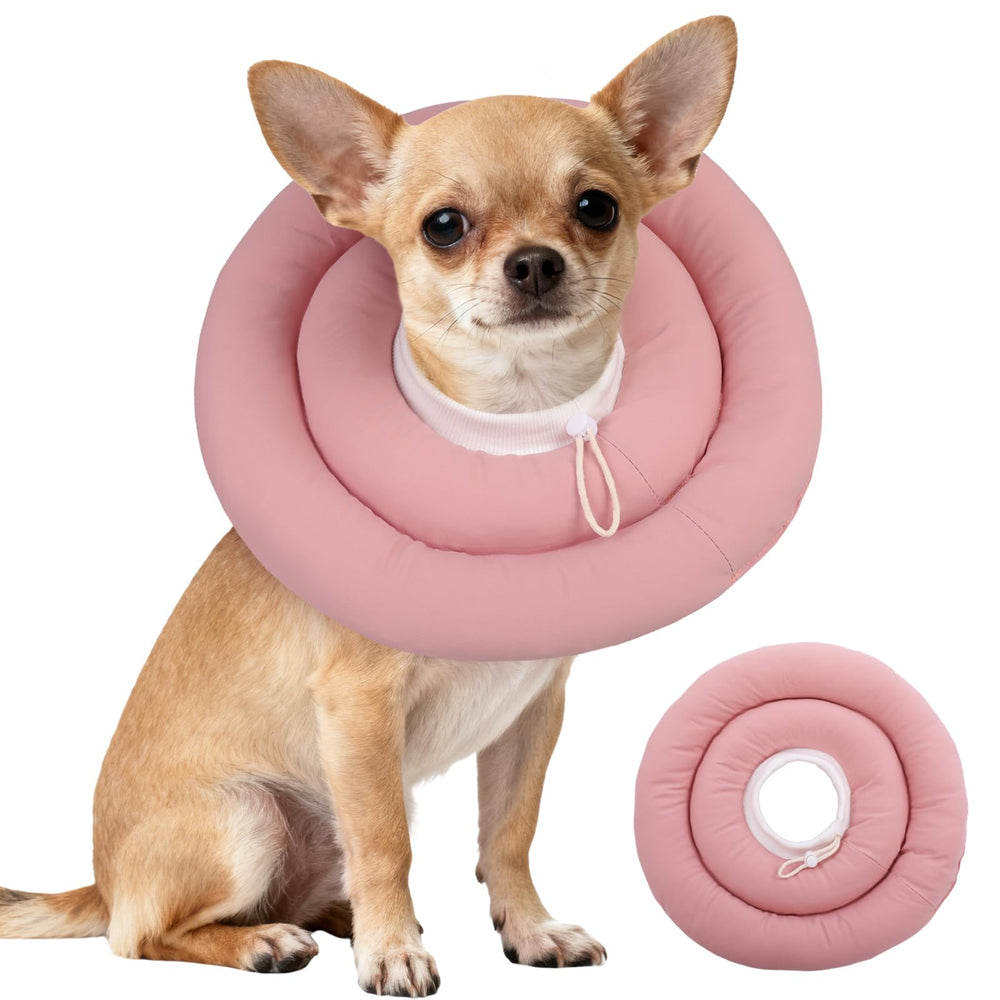 IDOMIK collar-recuperacion-perro-rosa: protege heridas sin obstaculizar la visión del animal.