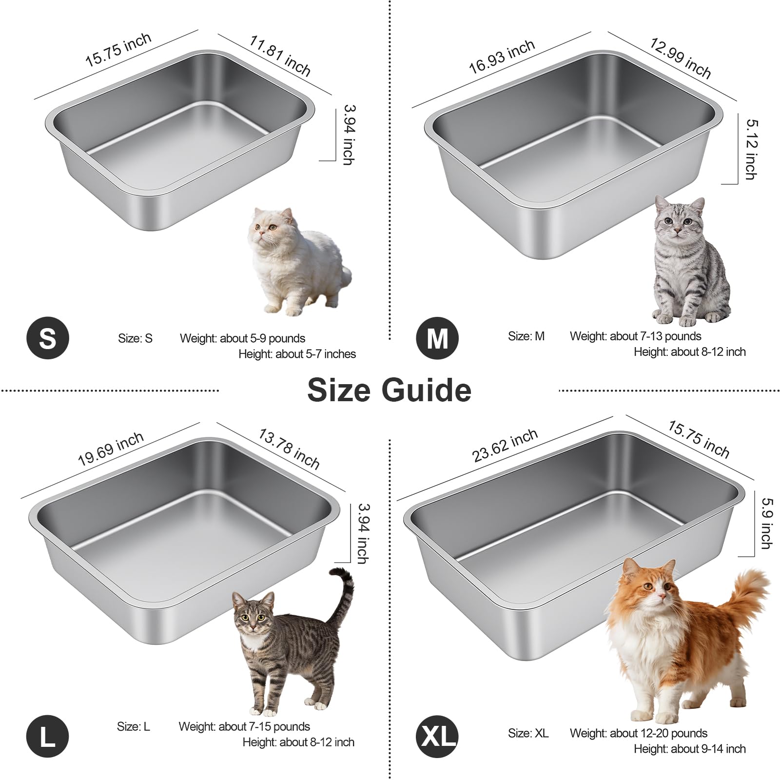 Idymere caja arena inox varios tamaños, encuentra la adecuada para tu gato.