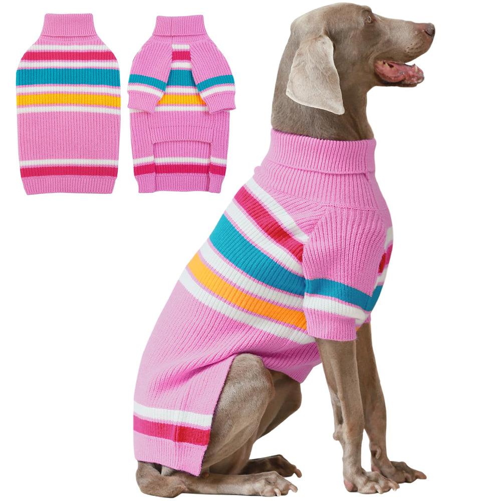 IECOii sudadera XL para perro estriada rosa vista frontal, cálida y elegante