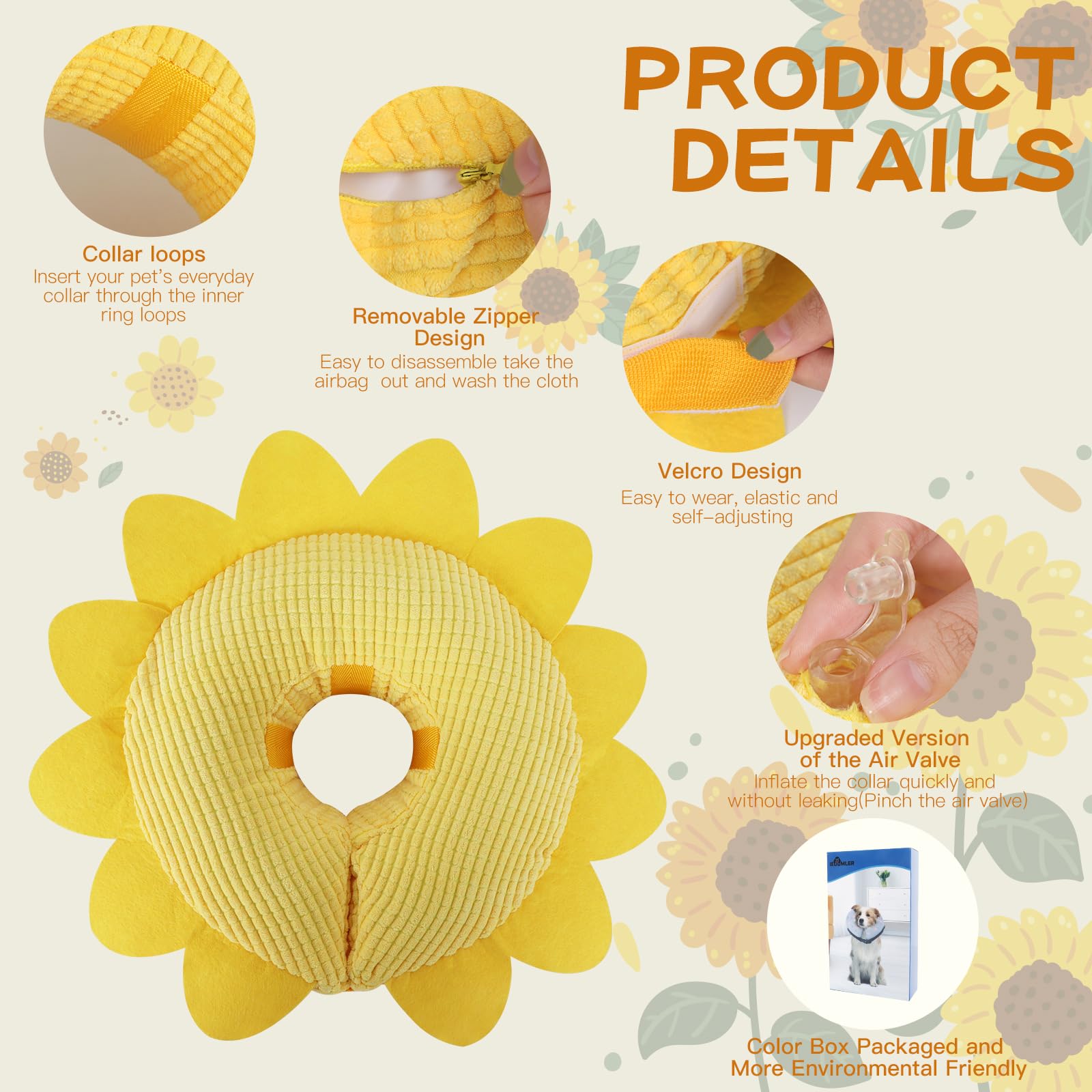 IEUUMLER diseño lúdico donut Sunflower XL, collar protector para mascotas.
