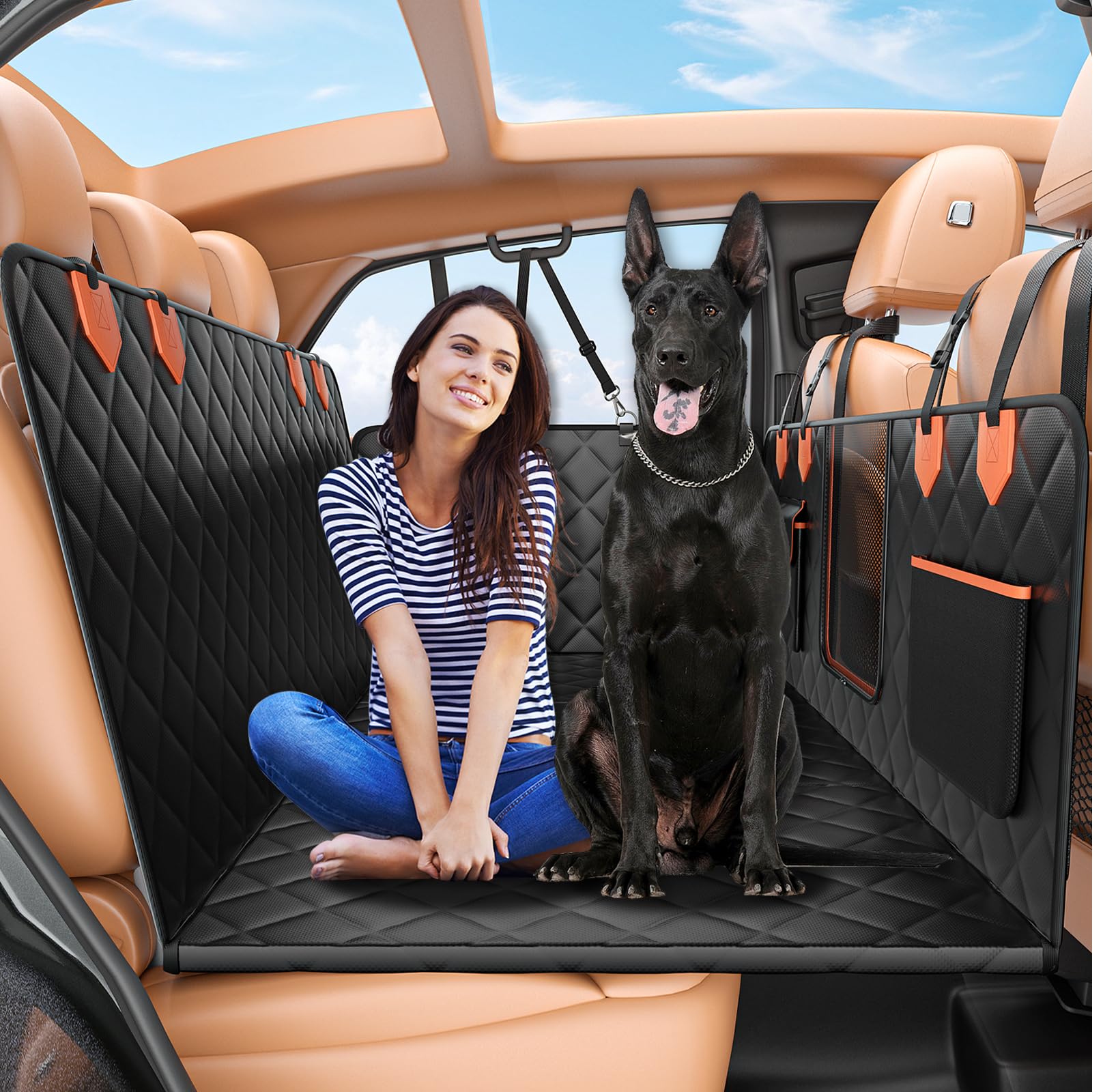 IJVAE funda-asiento-perro-trasero-base-dura protege el asiento y soporta perros grandes.