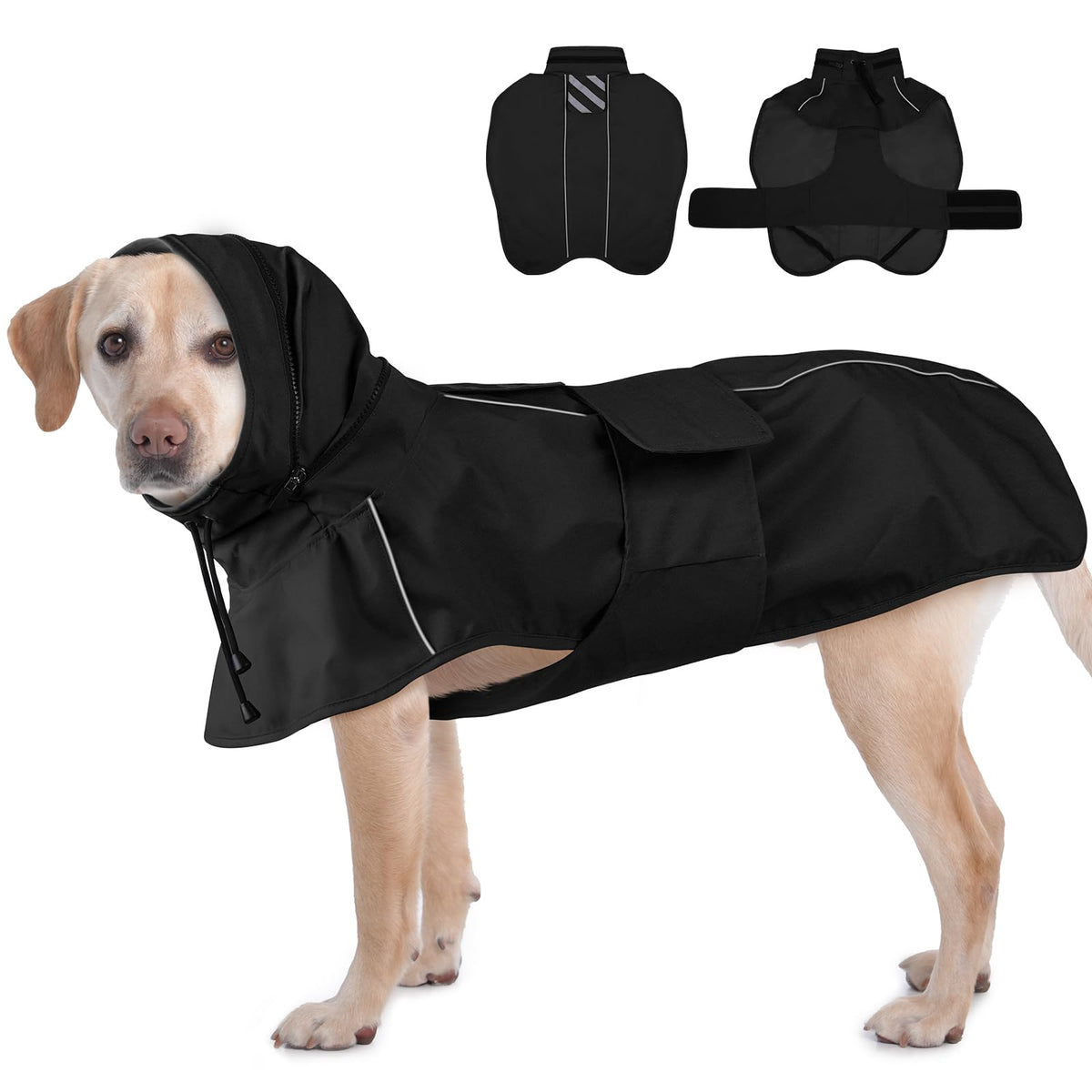IKIPUKO capa lluvia para perro con capucha ajustable mantiene al animal seco