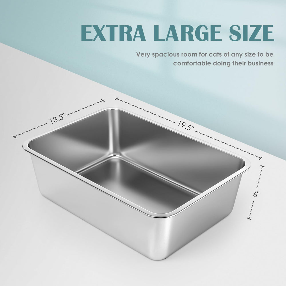 IKITCHEN caja de arena para gatos de acero inoxidable, interior visible, fácil de limpiar.