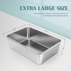 IKITCHEN caja de arena para gatos de acero inoxidable, interior visible, fácil de limpiar.