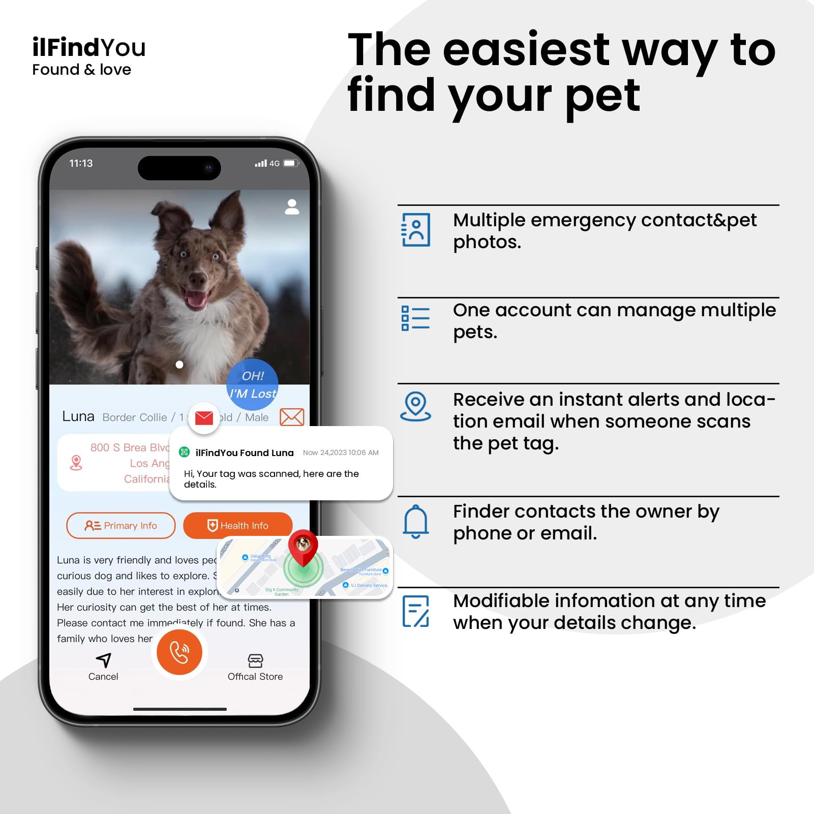 El pack ilFindYou ofrece 3 etiquetas para perros para identificación.