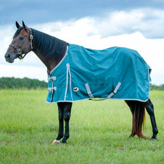 Manta Jeffers Economy 600D con cuello estándar para caballos – Impermeable y ligera, 81 pulgadas, Teal Gris
