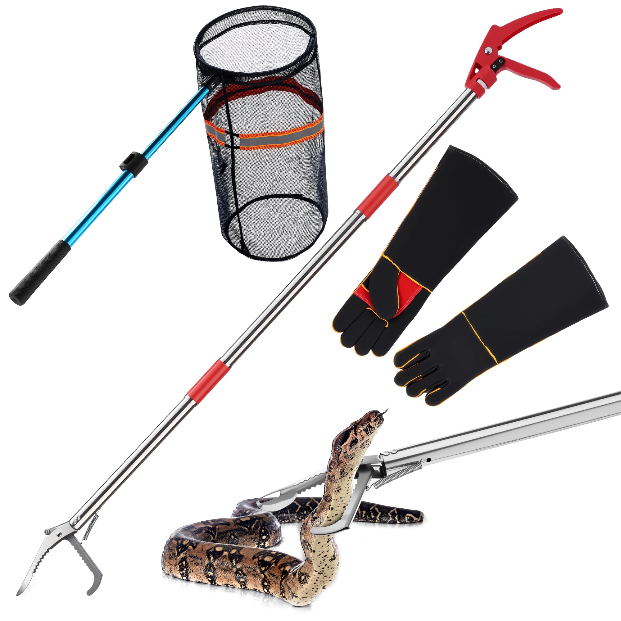 Qualirey Snake Catcher Set: 50-Inch Tongs and 40-60 cm Extendable Net