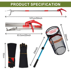 Qualirey Snake Catcher Set: 50-Inch Tongs and 40-60 cm Extendable Net