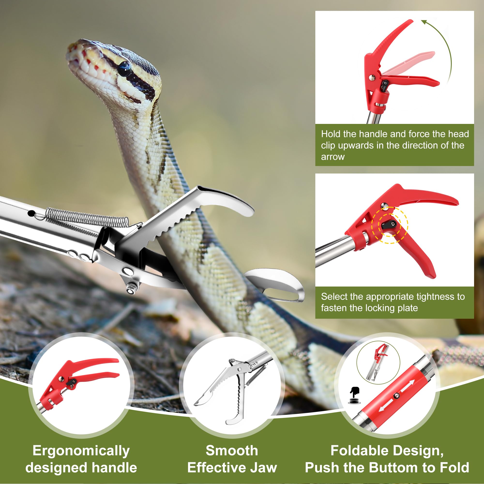 Qualirey Snake Catcher Set: 50-Inch Tongs and 40-60 cm Extendable Net