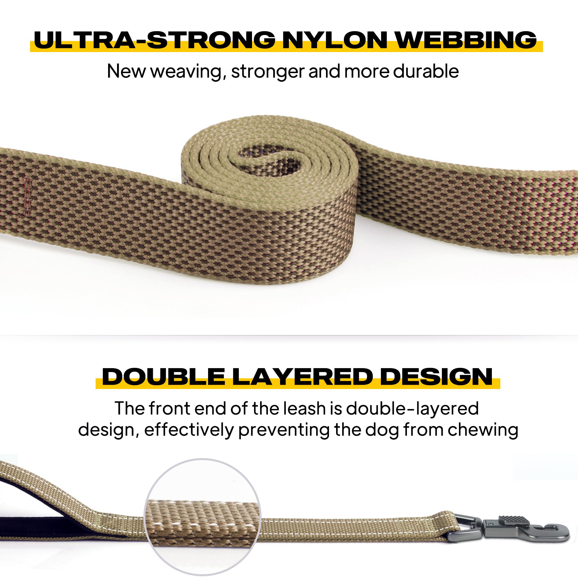 Fida 4 ft Dog Leash - Padded Double Handle, Easy Hook and Reflective