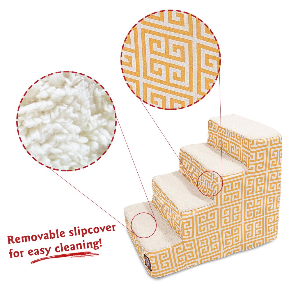Majestic Pet 4 Step Portable Dog Stairs for Small Dogs to get on Bed Supports 25 lbs or Less – Dog Steps for High Bed with Machine Washable Cover – Pet Stairs for Cats Towers Yellow