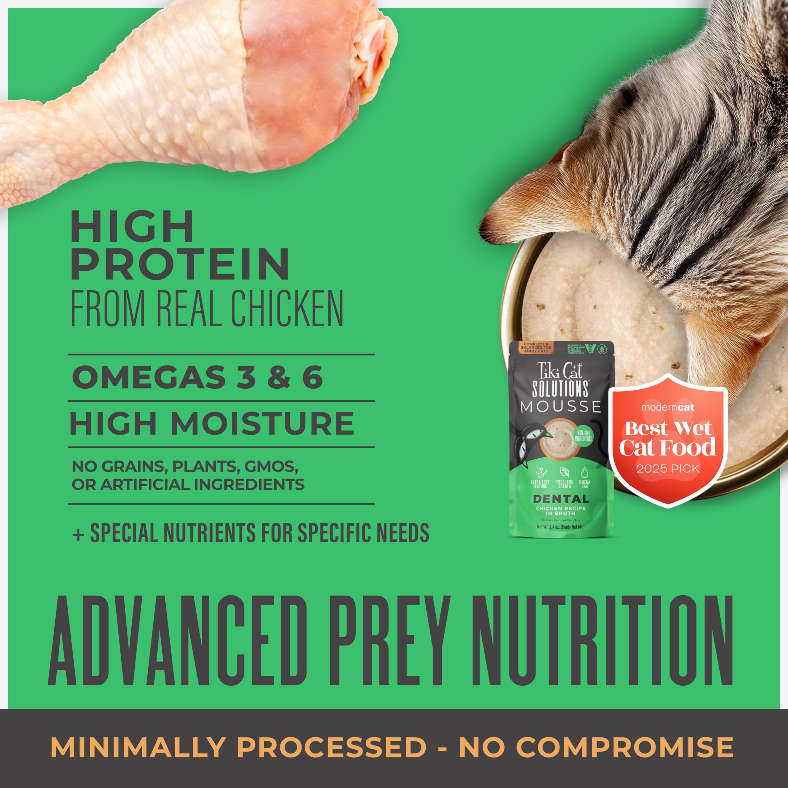 TIKI PETS – Tiki Cat Solutions Dental Mousse (Chicken, Broth) — 12 2.4 oz Pouches