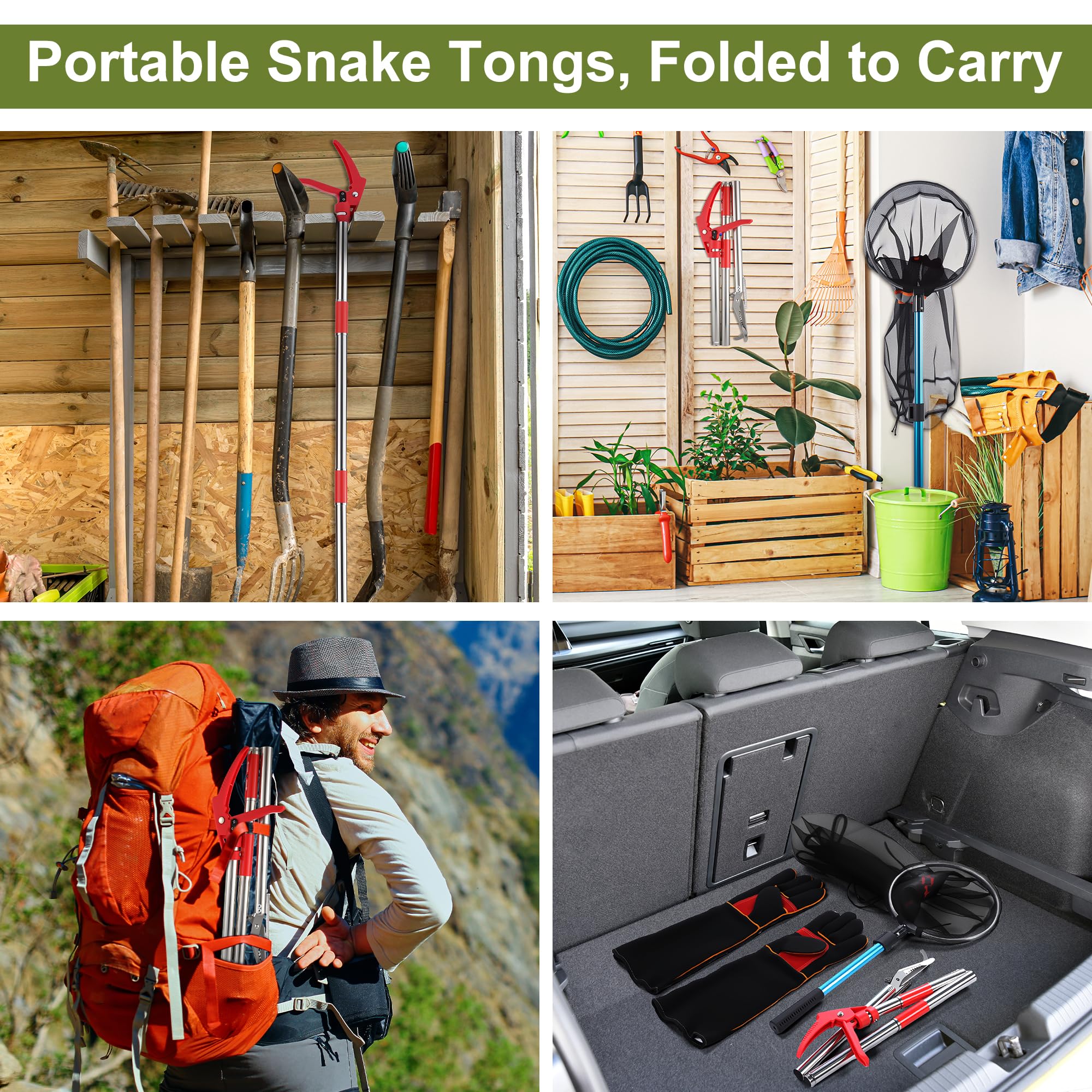 Qualirey Snake Catcher Set: 50-Inch Tongs and 40-60 cm Extendable Net