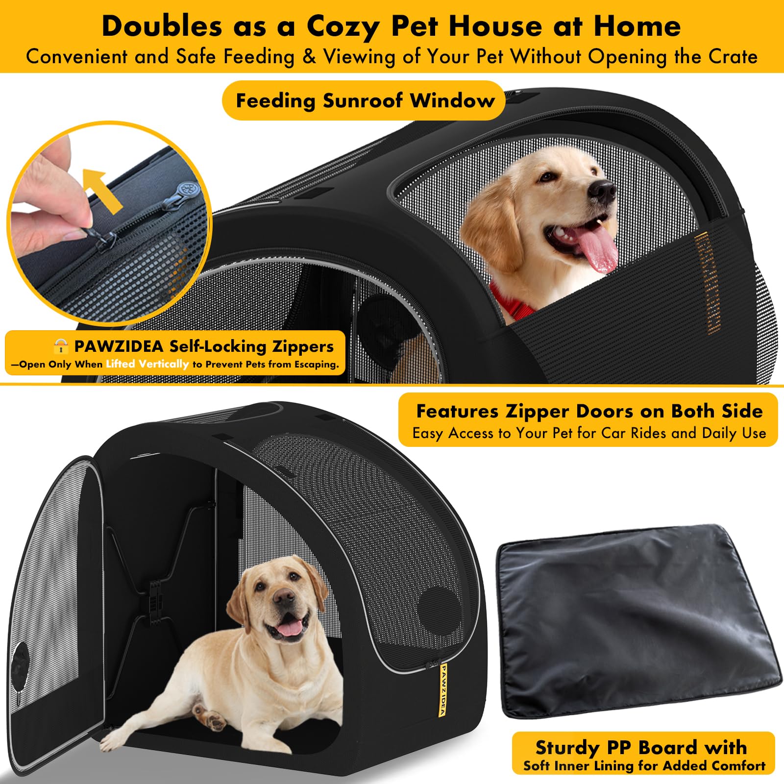PAWZIDEA Transportín portátil para perros en coche (mediano–grande, hasta 36 kg)