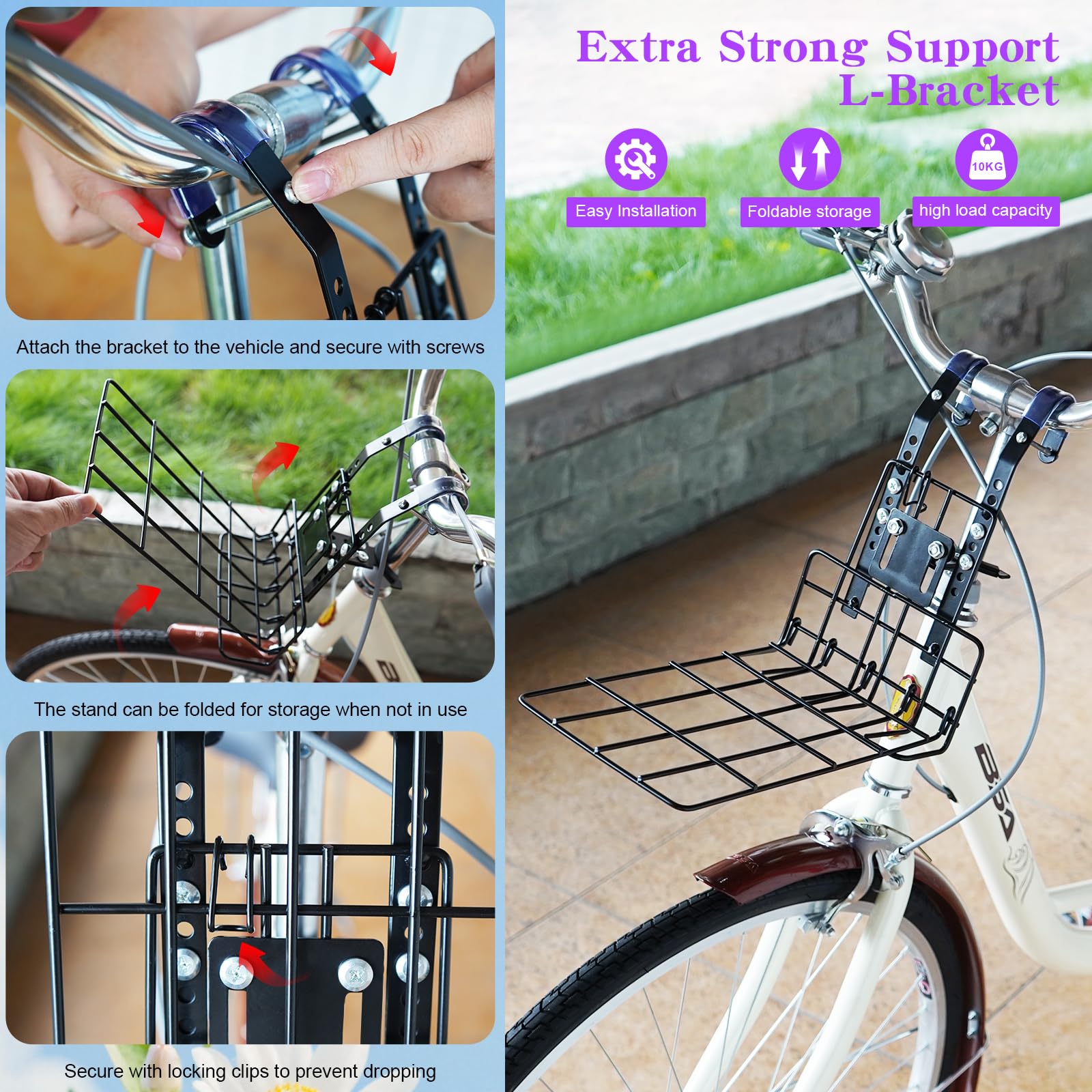 Ramalto Cesta de bicicleta extensible para perros con soporte de montaje seguro, transportín mochila plegable multifunción para perros pequeños y gatos, con hebilla de seguridad y 4 ventanas de malla de ventilación
