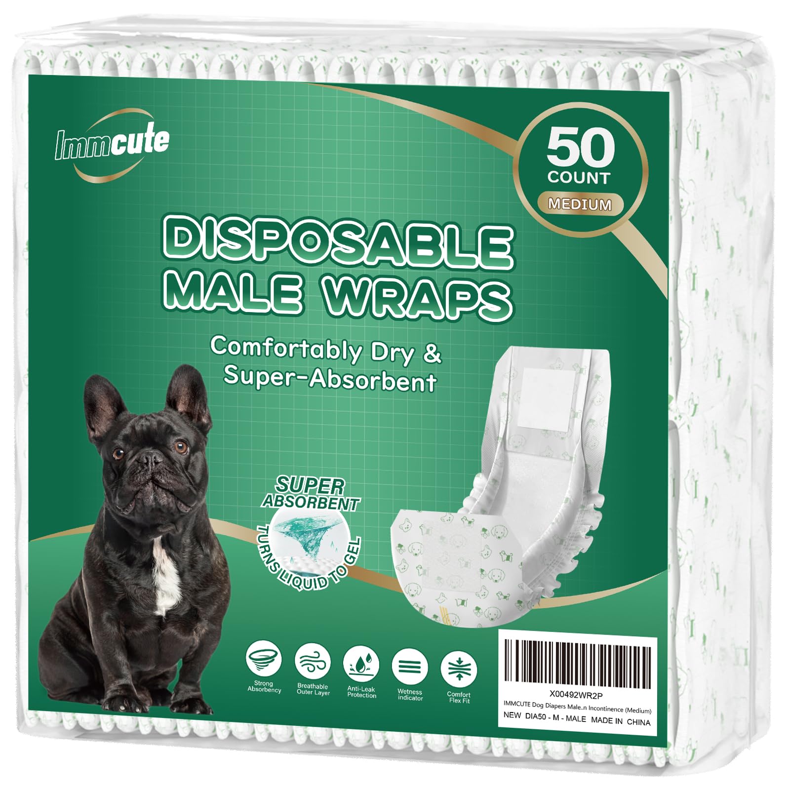 Pañales IMMCUTE para perros machos, ultra fino para comodidad diaria